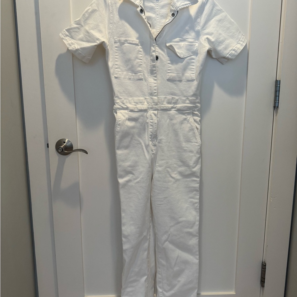 Rivet utility White denim Jumpsuit